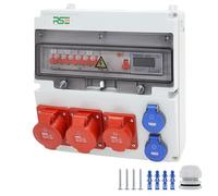 RSE Distributore di corrente da parete completo cablato, varianti 32A CEE, 16A CEE, 230V a scelta, IP66, 1X16A, 2X32A, 2X230V, con contatore LS+FI +