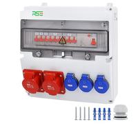 RSE Distributore di corrente da parete completo cablato, varianti 32A CEE, 16A CEE, 230V a scelta, IP66, 2 x 16A, 3 x 230 V, con LS+FI