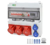RSE Distributore di corrente da parete completo cablato, varianti 32A CEE, 16A CEE, 230V a scelta, IP66, 3X32A, 2 x 230 V, con contatore LS+FI+