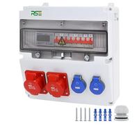 RSE Distributore di corrente da parete completo cablato, varianti 32A CEE, 16A CEE, 230V a scelta, IP66, 2 x 16A, 2 x 230 V, con contatore LS+