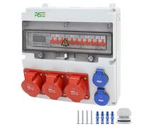 RSE Distributore di corrente da parete completo cablato, varianti 32A CEE, 16A CEE, 230V a scelta, IP66, 3X32A, 2 x 230 V, con contatore LS+
