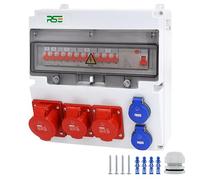 RSE Distributore di corrente da parete completo cablato, varianti 32A CEE, 16A CEE, 230V a scelta, IP66, 2 x 16A, 1 x 32 A, 2 x 230 V, con LS+FI