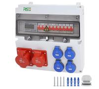 RSE Distributore di corrente da parete completo cablato, varianti 32A CEE, 16A CEE, 230V a scelta, IP66, 1X16A, 1X32A, 4X230V, con contatore LS+