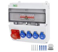 RSE Distributore di corrente da parete completo cablato, varianti 32A CEE, 16A CEE, 230V a scelta, IP66, 1X16A, 4X230V, con LS