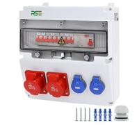 RSE Splitter di corrente a parete completamente cablato, diverse varianti 32A CEE, 16A CEE, 230V a scelta, IP66, 2 x 16A, 230V con LS + FI