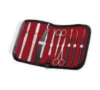 RSG Posate per microscopio in acciaio inox in custodia in ecopelle con chiusura lampo, 9 pezzi