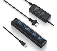 RSHTECH Hub USB 3.0 Alimentato, USB 3.0 Hub in Alluminio con Alimentazione da 72W (12V/6A), USB Hub a 13 Porte con Cavo Dati da 100 cm per la Ricarica e il Trasferimento Dati, RSH-A13-5