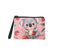 Rshubino Portamonete da donna, mini portafoglio, portamonete, con cinturino da polso, portachiavi, porta carte di credito, per viaggi e shopping, Carino Koala Fragola, Moda