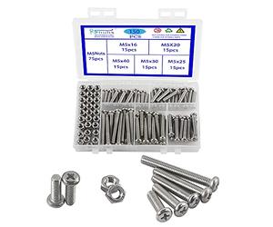 Rshuhx 150PCS M5 Bullone e Dadi Viti a Testa Bombata a Croce Phillips Vite e Dado Acciaio Inox 304 Pan a Croce Bullone Meccanico Set di Assortimenti Per Riparare il Fissaggio Fai Da