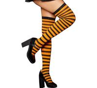 RSLOVE Calze autoreggenti da donna a righe, calze alte sopra il ginocchio, collant per Halloween, Nero arancione, Taglia unica