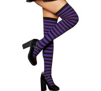 RSLOVE Calze autoreggenti da donna a righe, calze alte sopra il ginocchio, collant per Halloween, Nero viola, Taglia unica