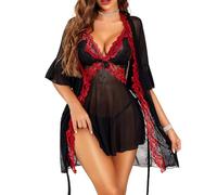 RSLOVE Set di biancheria intima da notte sexy da donna, intimo in pizzo con vestito, 2 pezzi, Vino nero rosso, XL
