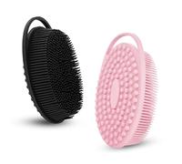 RSMKRH 2 spugne esfolianti per il corpo in silicone, spazzola per doccia, esfoliante delicato, morbido luffa in silicone, schiuma ricca, lunga durata, adatta per pelli sensibili (nero carbone + rosa