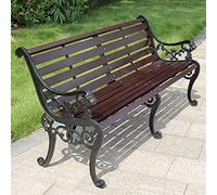 Rsmmpqa Panca da terrazza per esterni, panca da giardino resistente alle intemperie con ghisa e legno massello anticorrosivo, 2-3 posti (colore: bronzo, dimensioni: 125X (nero 150 x 58 x 78 cm)