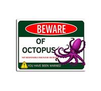 RSPYOAG Beware of Octopus Targa in latta divertente con polipo, targa decorativa da parete per la casa, 30,5 x 40,6 cm, targa in latta