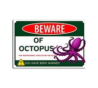 RSPYOAG Beware of Octopus Targa in latta divertente con polipo, targa decorativa da parete per la casa, 20,3 x 30,5 cm, targa in latta