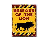 RSPYOAG Targa in metallo vintage con scritta in lingua inglese "Beware of the Lion ", cartello di avvertimento retrò, decorazione da parete per la casa, 30,5 x 40,6 cm
