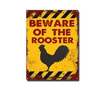 RSPYOAG Targa in metallo vintage con scritta in lingua inglese "Beware of the Rooster", cartello di avvertimento retrò, decorazione da parete per la casa e la fattoria, 30,5 x 40,6 cm
