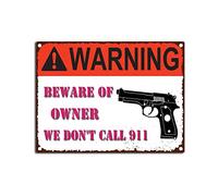 RSPYOAG Targa vintage in latta con scritta in lingua inglese "Warning Beware of Owner We Dont Call 911 for Home Bar Coffee", 30,5 x 40,6 cm