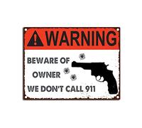 RSPYOAG Targa vintage in latta con scritta in lingua inglese "Warning Beware of Owner We Dont Call 911 for Home Bar Coffee", 30,5 x 40,6 cm