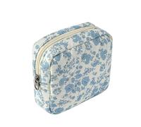 RSRSLEII Piccola borsa per cosmetici trapuntata per borsa, mini borsa per il trucco in cotone con scomparti, carino porta rossetto con cerniera per donne, 07Fiore Azzurro