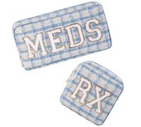 RSRSLEII Piccola borsa per medicinali da viaggio, in ciniglia RX, a scacchi, per donne e ragazze, graziosa borsa per medicinali e trucchi con cerniera, 05Blue MEDS e RX