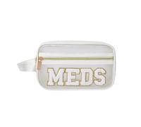 RSRSLEII Pochette in ciniglia trasparente per medicinali con manico, borsa per medicinali con toppa preppy, organizer impermeabile con cerniera per medici, pazienti, infermieri (bianco MEDS)