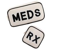 RSRSLEII Rx MEDS - Confezione di 2 piccoli pacchetti di medicinali in tela di ciniglia, con toppa con lettere e cerniera in metallo, mini organizer da viaggio per primo soccorso, lavabili in lavatrice