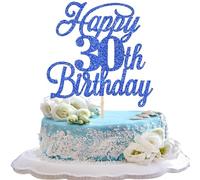 Rsstarxi Confezione da 1 topper per torta con glitter per 30° compleanno e favolosi applausi a 30 anni per 30° compleanno per festeggiare il 30° compleanno, anniversario, feste, decorazioni per torte, forniture blu scuro