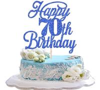 Rsstarxi Confezione da 1 topper per torta Happy 70th Birthday Glitter 70 & Favolosi saluti a 70 anni 70th Birthday Cake Pick per celebrare 70th Birthday Anniversary Party Cake Decoration Supplies Deep Blue