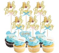 Rsstarxi Confezione da 24 decorazioni per cupcake a forma di Winnie The Pooh Oh, per baby shower, decorazioni per torte di compleanno e feste di compleanno, colore oro
