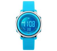 Rsvom, orologio da polso, digitale, per bambini e bambine, impermeabile fino a 5 atm, orologio con data, allarme, cronografo, display con 7 led, per bambini, per sport all’aperto, colore blu