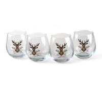 RSW Set di 4 bicchieri natalizi a tema cervo, 450 ml, bicchieri a tema natalizio, perfetti per la cena di Natale, bicchieri di Natale
