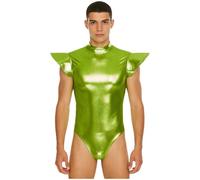 Rswnyirn Body intero da uomo, lucido, metallizzato, con maniche ad ali, costume da astronauta, colore verde brillante, XXL