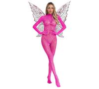 Rswnyirn Body sexy da donna, a rete, per tutto il corpo, per feste a tema, costume rosa, taglia unica