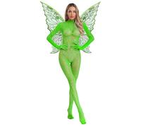 Rswnyirn Body sexy da donna, a rete, per tutto il corpo, per feste a tema, per carnevale, verde, taglia unica