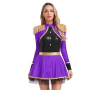 Rswnyirn Costume da donna con brillantini circo, a maniche lunghe, per feste, direttore del circo, uniforme, spettacolo, feste a tema, Halloween, carnevale, viola, M