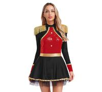 Rswnyirn Costume da donna con brillantini circo, a maniche lunghe, per feste, direttore del circo, uniforme, spettacolo, feste a tema, costume per Halloween, colore nero, L