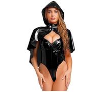 Rswnyirn Costume da donna con cappuccio, stile gotico, mantello corto con cappuccio, body con stringhe, steampunk, strega, costume per cosplay, colore nero, XXL