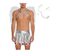 Rswnyirn Costume da uomo, 5 pezzi, per costume da uomo, con gonna a kilt e cupido, per cosplay, San Valentino, carnevale, travestimento, colore argento, M