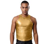 Rswnyirn Maglietta intima da uomo lucida, senza maniche, girocollo, slim fit, top, per festival musicali, feste, discoteche, gold, XXL