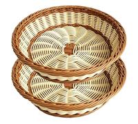 RT&BS 2 Pezzi Grande Cestino Rotondo in Vimini per il Pane, Cestini in Vimini per la Frutta, Cestino per le Uova, Cestini Rotondi Ecologici per Conservare Pane, Frutta, Verdura, Snack (Bicolor, G)