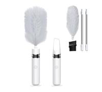 RTBXCOND 3 in 1 Spolverino Elettrico aspirapolvere auto, Spolverino Elettrico Ricaricabile 360° Rauotabile Duster Spazzole per Pulire con prolunghe per casa, ufficio, Auto (Bianco)