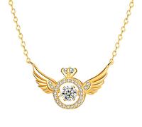 RTcald Collana con Ali d'Angelo,Collana con Diamanti Battito Cardiaco con Ali d'Angelo,Collana con Ciondolo in Cristallo di Moda, Collana con Zirconi con Ali d'Angelo in Movimento per Le Donne (Gold)