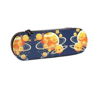 RTCVXZDSA Astuccio in ecopelle con pianeta dei cartoni animati, elegante astuccio multifunzione con cerniera, un must per studenti, impiegati e viaggiatori, in pelle sintetica marrone, design