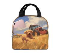 RTCVXZDSA Elegante borsa per il pranzo con cani che corrono nei campi, design con stampa su tutta la superficie, isolata con tessuto Oxford ad alta densità e foglio di alluminio spesso