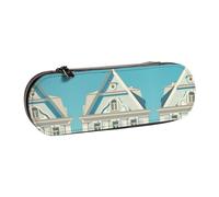 RTCVXZDSA White Buildings - Astuccio in ecopelle con cerniera, elegante e multifunzionale, un must per studenti, impiegati e viaggiatori, in pelle sintetica marrone, design impermeabile, Nero , Taglia