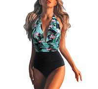 rtdgcv Costume da bagno da donna, costume da bagno intero da donna, pancia, costume da bagno a vita alta, monokini, costume da bagno frontale, costume da bagno a maniche corte da donna, Nero , S