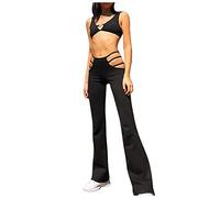 rtdgcv Pantaloni marroni da donna largamente testurizzati pantaloni flare per le donne con taglio stabile scaletta pantaloni lunghi a vita bassa bici da strada pantaloni donna invernali, Nero , S