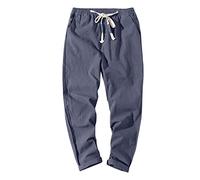 rtdgcv Pantaloni neri da uomo con tasche in cotone e lino tinta unita pantaloni casual in lino giapponese, sportivi, piedi stretti, pantaloni larghi da uomo, Gy1, M